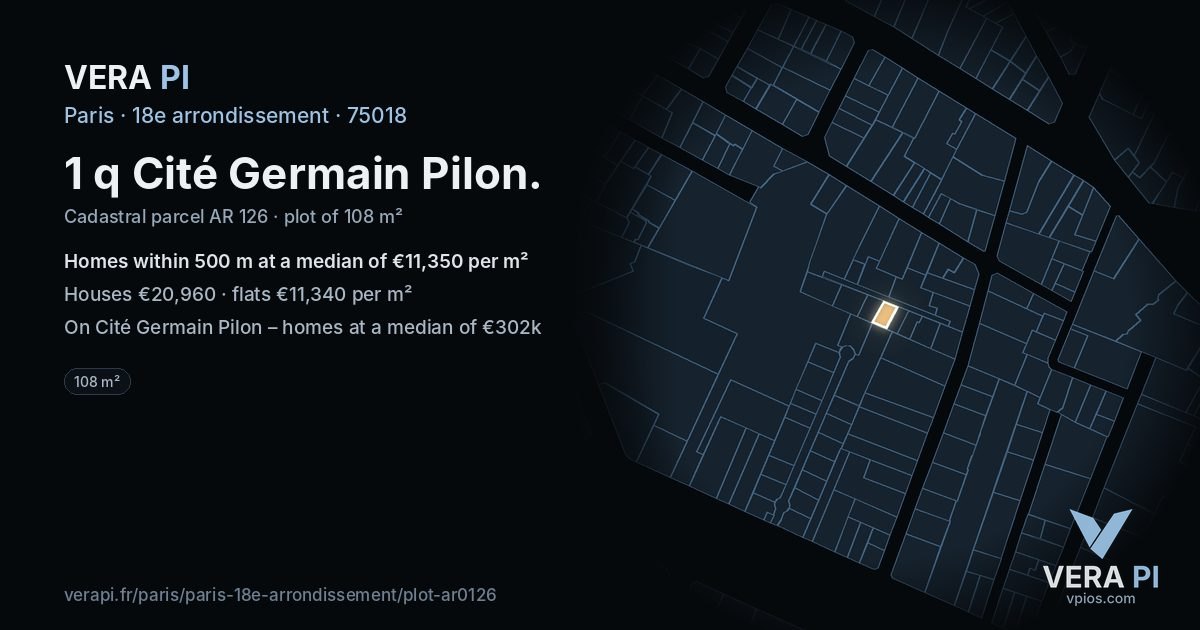 1 q Cité Germain Pilon, 18e arrondissement at night – the plot lit, the parcels around coloured by the prices near them