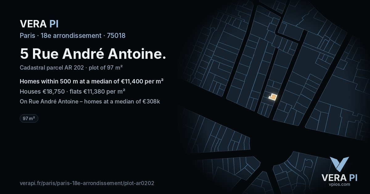 5 Rue André Antoine, 18e arrondissement at night – the plot lit, the parcels around coloured by the prices near them