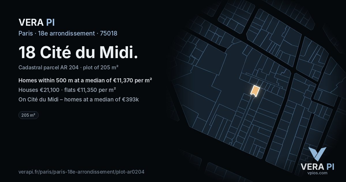 18 Cité du Midi, 18e arrondissement at night – the plot lit, the parcels around coloured by the prices near them