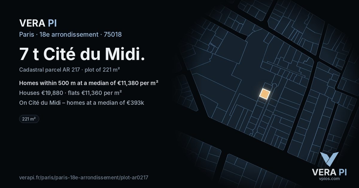 7 t Cité du Midi, 18e arrondissement at night – the plot lit, the parcels around coloured by the prices near them