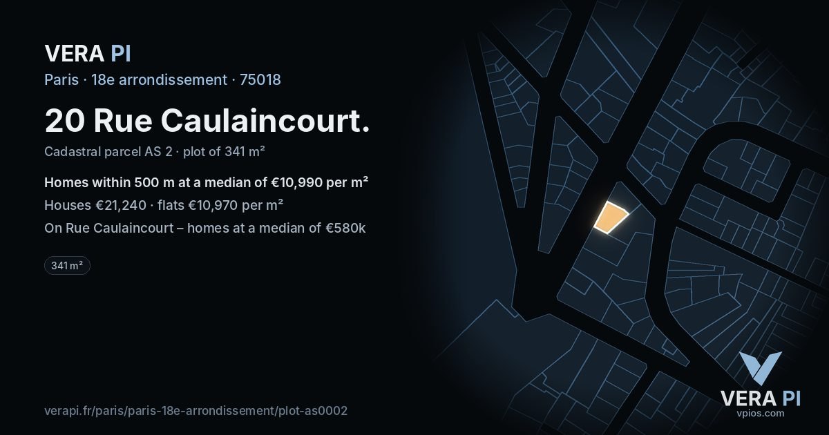 20 Rue Caulaincourt, 18e arrondissement at night – the plot lit, the parcels around coloured by the prices near them