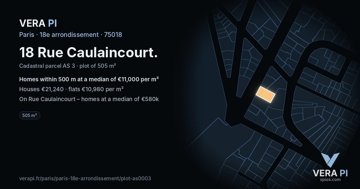 18 Rue Caulaincourt, 18e arrondissement at night – the plot lit, the parcels around coloured by the prices near them