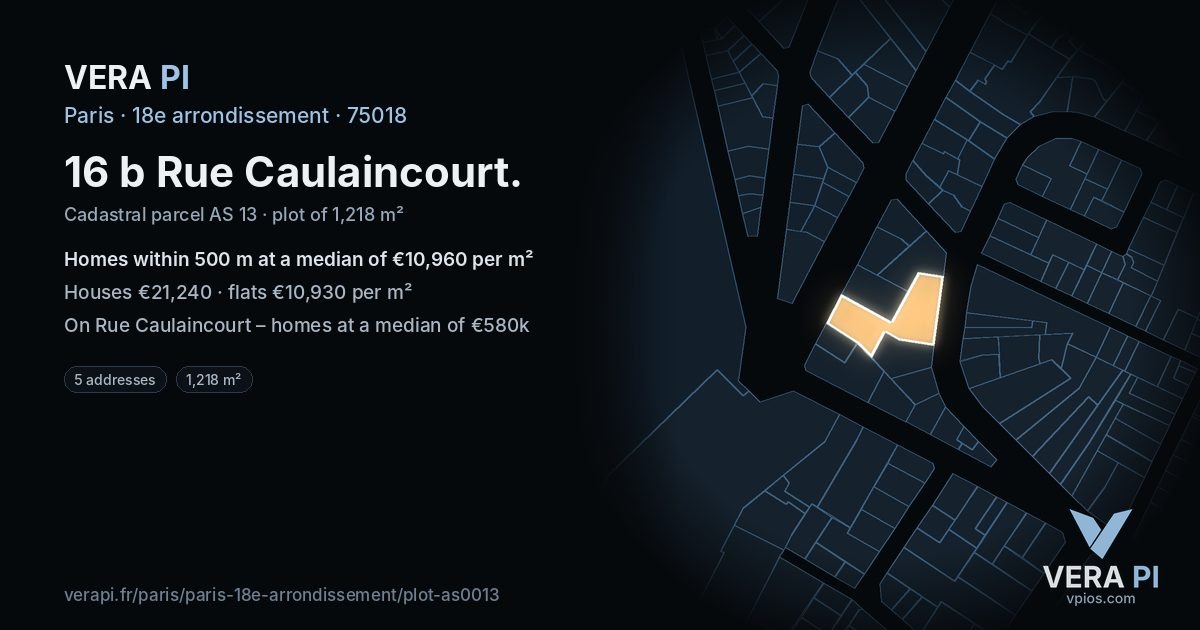 16 b Rue Caulaincourt, 18e arrondissement at night – the plot lit, the parcels around coloured by the prices near them