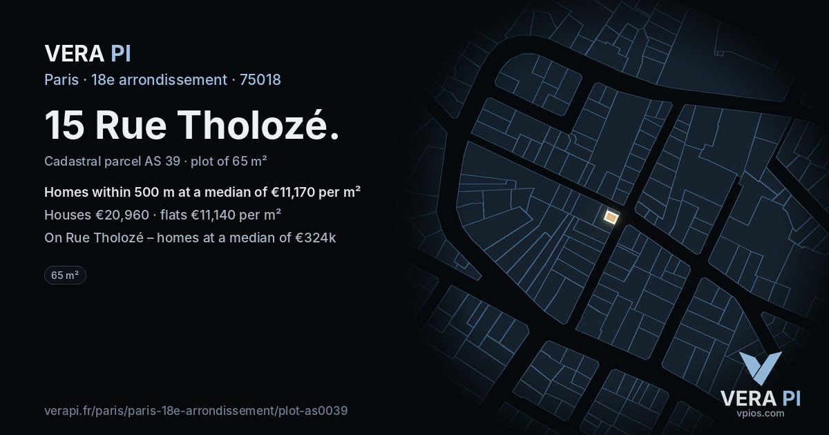 15 Rue Tholozé, 18e arrondissement at night – the plot lit, the parcels around coloured by the prices near them