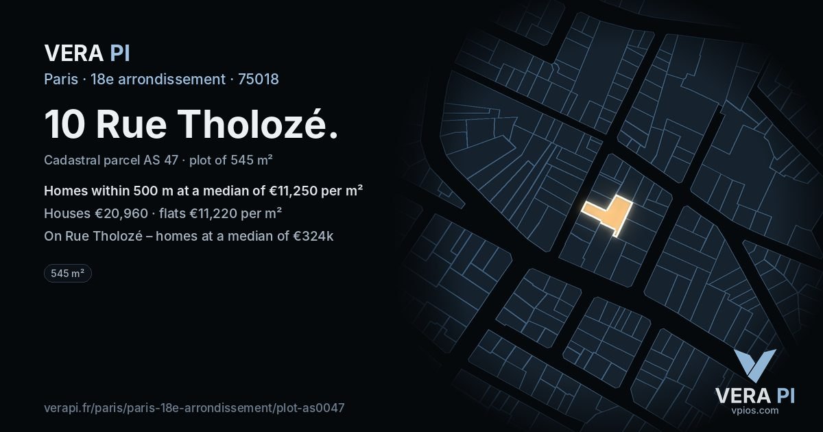 10 Rue Tholozé, 18e arrondissement at night – the plot lit, the parcels around coloured by the prices near them