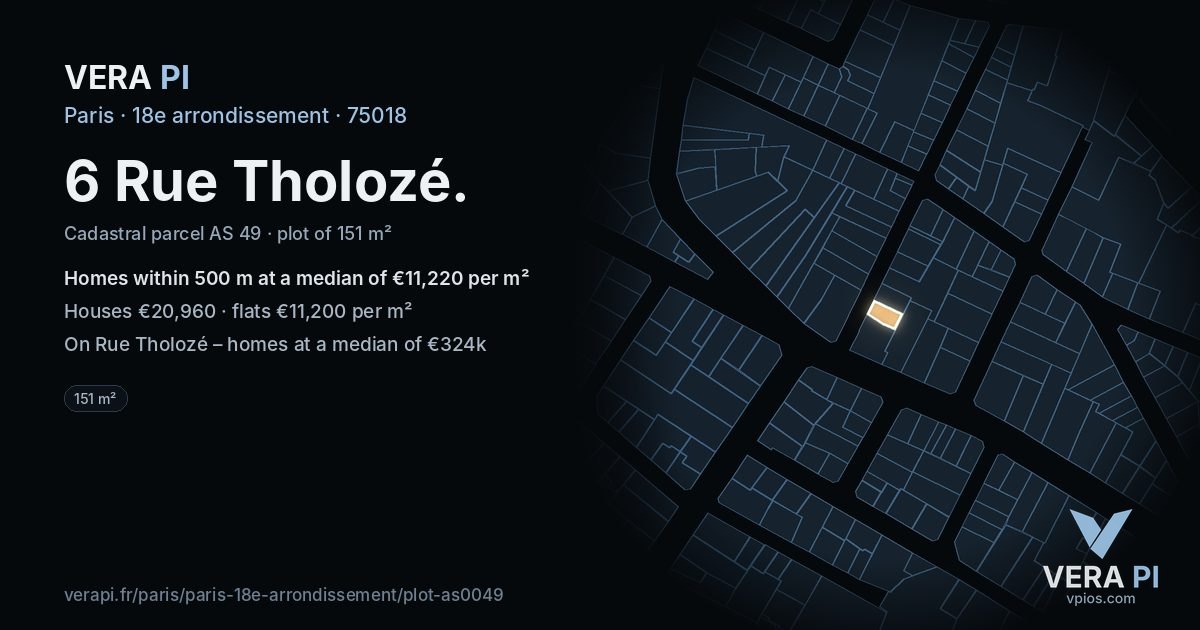 6 Rue Tholozé, 18e arrondissement at night – the plot lit, the parcels around coloured by the prices near them