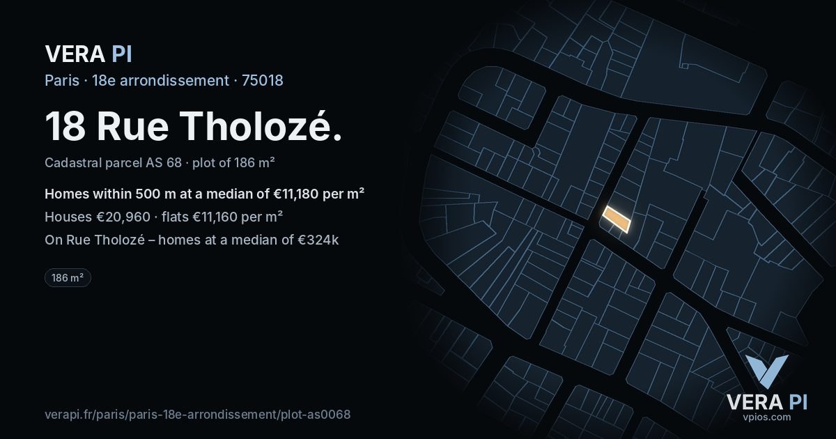 18 Rue Tholozé, 18e arrondissement at night – the plot lit, the parcels around coloured by the prices near them