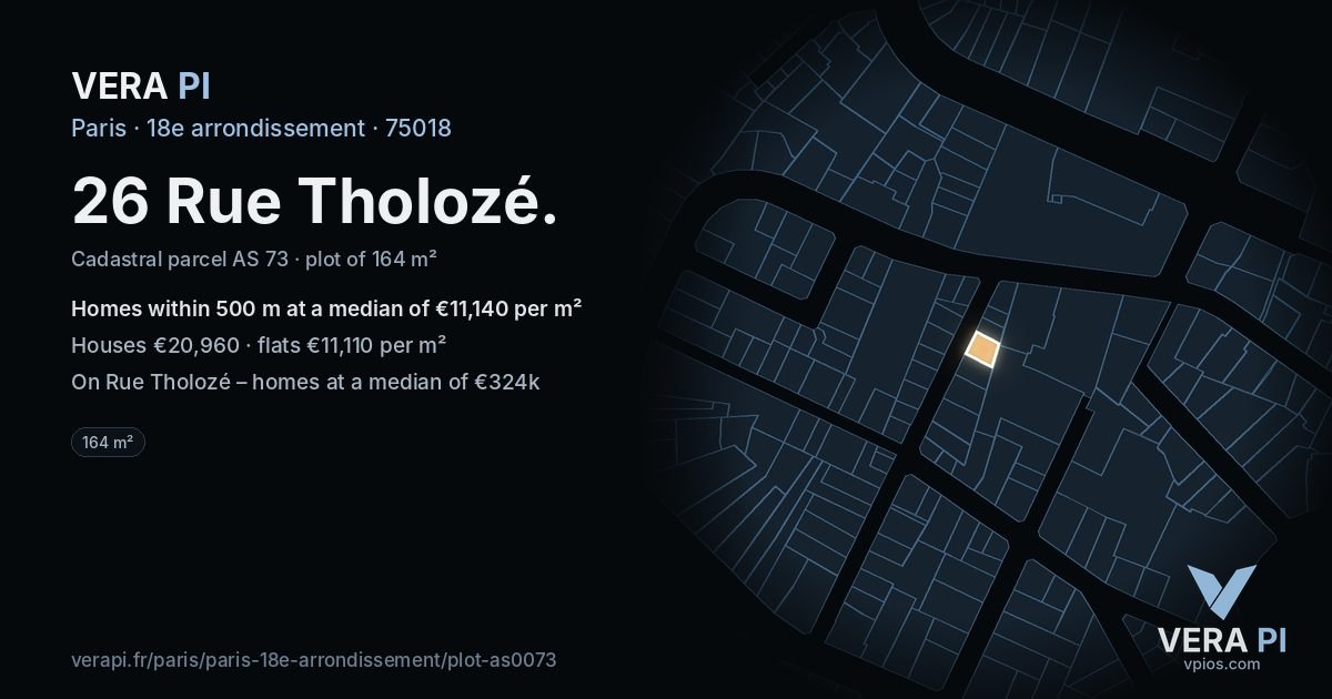 26 Rue Tholozé, 18e arrondissement at night – the plot lit, the parcels around coloured by the prices near them