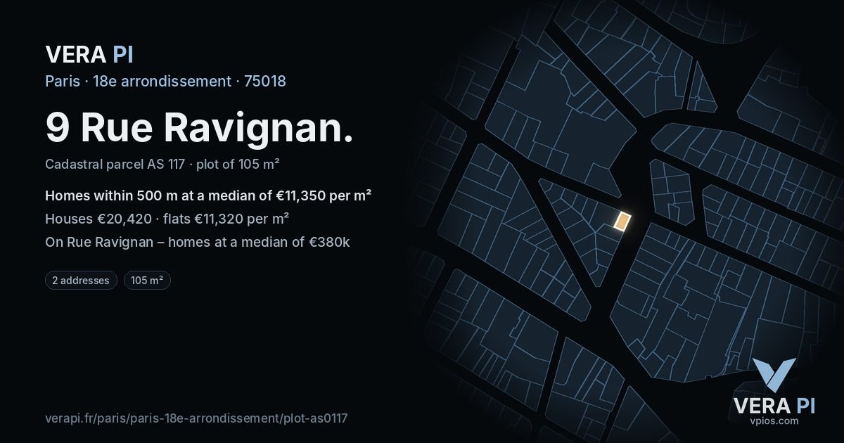 9 Rue Ravignan, 18e arrondissement at night – the plot lit, the parcels around coloured by the prices near them