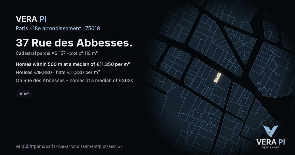 37 Rue des Abbesses, 18e arrondissement at night – the plot lit, the parcels around coloured by the prices near them