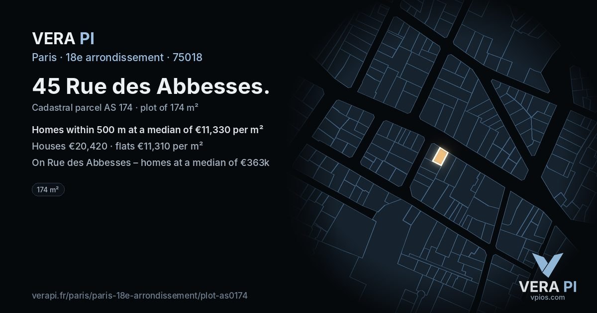 45 Rue des Abbesses, 18e arrondissement at night – the plot lit, the parcels around coloured by the prices near them