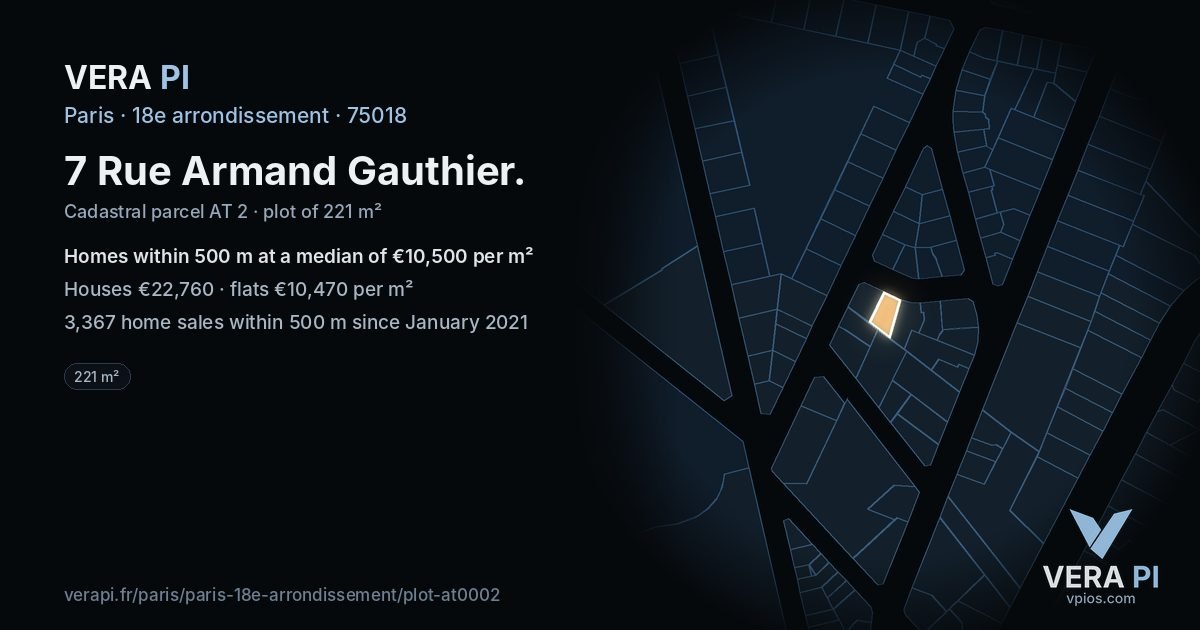 7 Rue Armand Gauthier, 18e arrondissement at night – the plot lit, the parcels around coloured by the prices near them