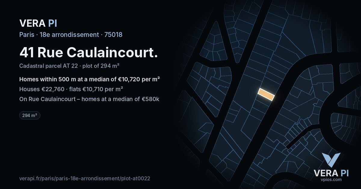 41 Rue Caulaincourt, 18e arrondissement at night – the plot lit, the parcels around coloured by the prices near them