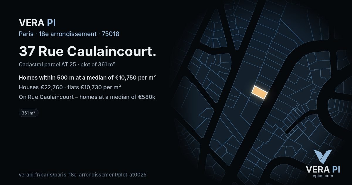37 Rue Caulaincourt, 18e arrondissement at night – the plot lit, the parcels around coloured by the prices near them