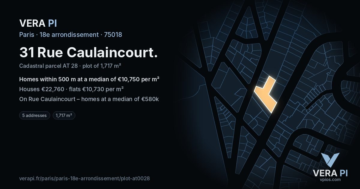 31 Rue Caulaincourt, 18e arrondissement at night – the plot lit, the parcels around coloured by the prices near them