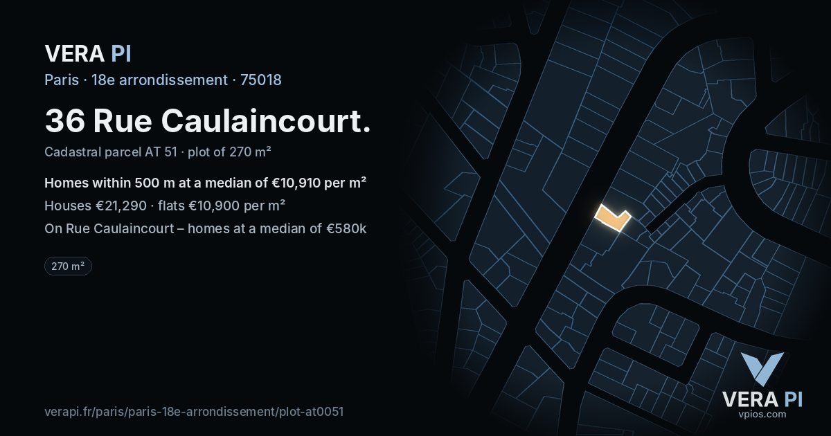 36 Rue Caulaincourt, 18e arrondissement at night – the plot lit, the parcels around coloured by the prices near them