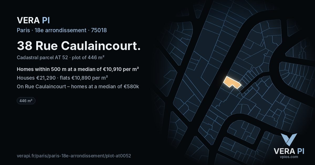 38 Rue Caulaincourt, 18e arrondissement at night – the plot lit, the parcels around coloured by the prices near them