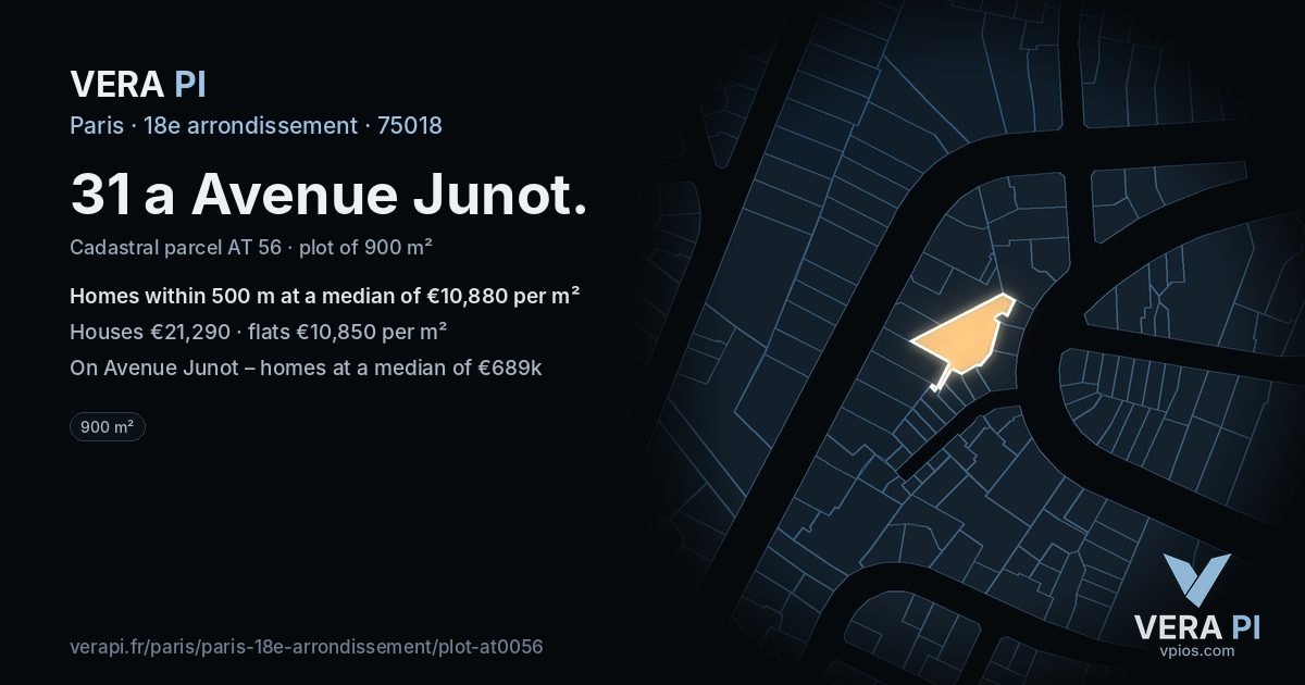 31 a Avenue Junot, 18e arrondissement at night – the plot lit, the parcels around coloured by the prices near them