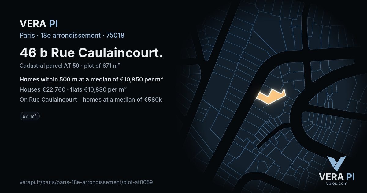 46 b Rue Caulaincourt, 18e arrondissement at night – the plot lit, the parcels around coloured by the prices near them