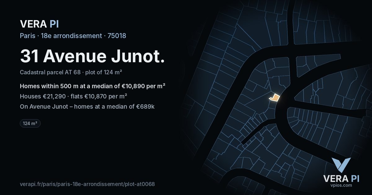 31 Avenue Junot, 18e arrondissement at night – the plot lit, the parcels around coloured by the prices near them