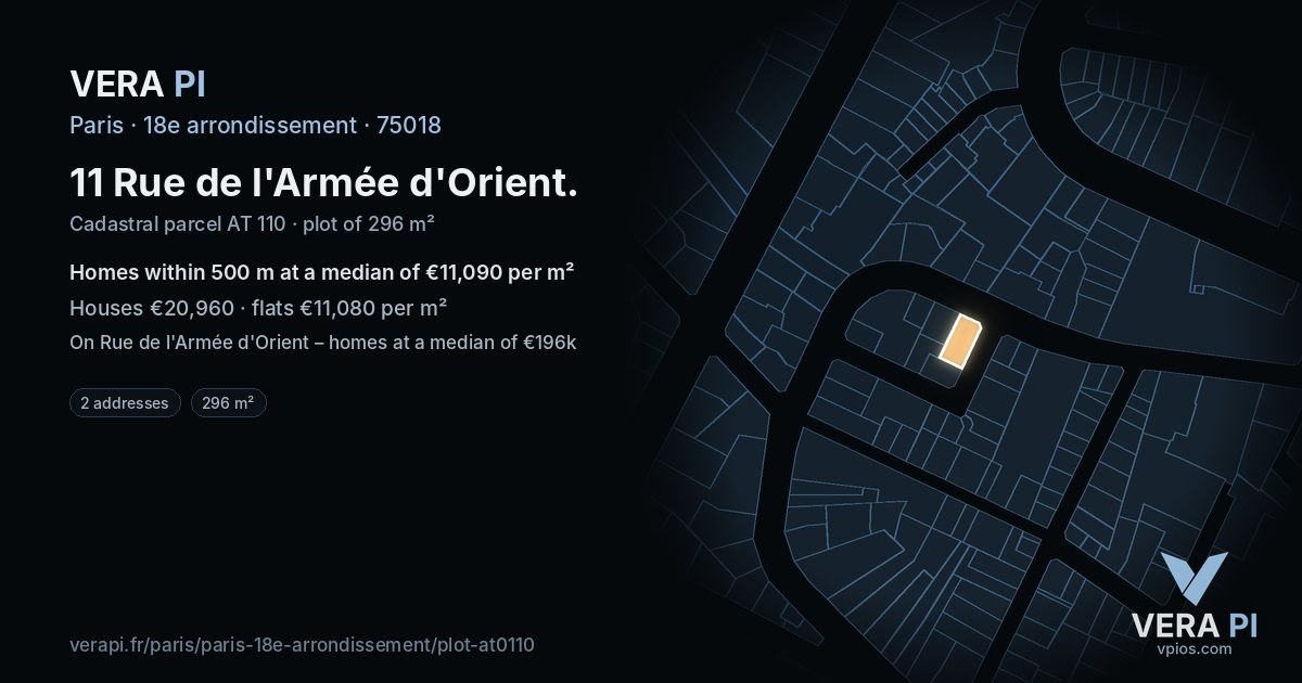 11 Rue de l'Armée d'Orient, 18e arrondissement at night – the plot lit, the parcels around coloured by the prices near them
