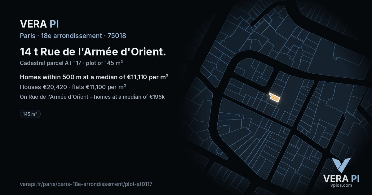 14 t Rue de l'Armée d'Orient, 18e arrondissement at night – the plot lit, the parcels around coloured by the prices near them