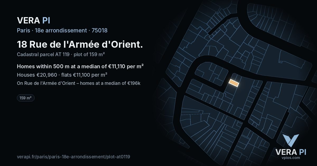 18 Rue de l'Armée d'Orient, 18e arrondissement at night – the plot lit, the parcels around coloured by the prices near them