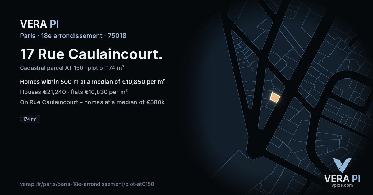 17 Rue Caulaincourt, 18e arrondissement at night – the plot lit, the parcels around coloured by the prices near them