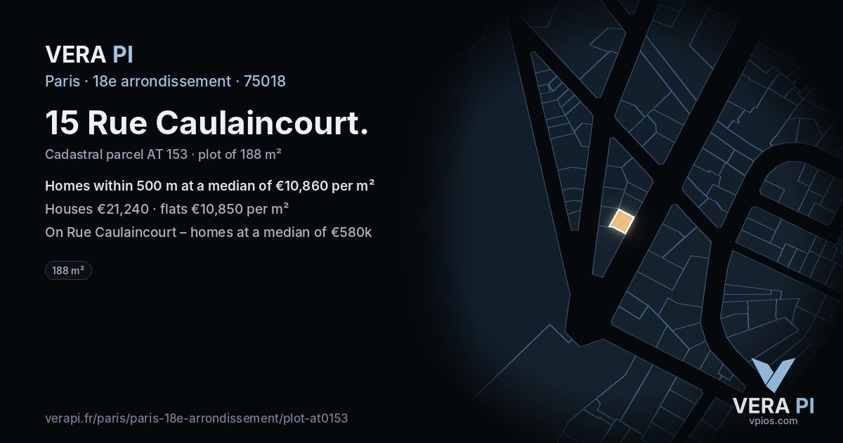 15 Rue Caulaincourt, 18e arrondissement at night – the plot lit, the parcels around coloured by the prices near them