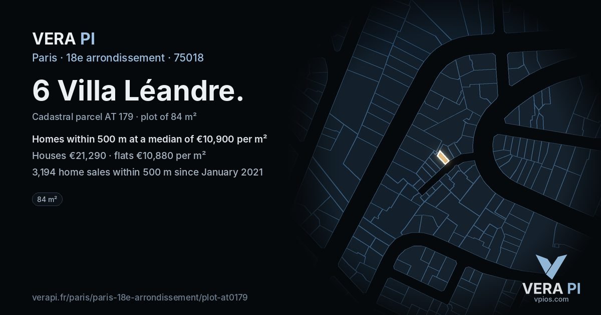 6 Villa Léandre, 18e arrondissement at night – the plot lit, the parcels around coloured by the prices near them