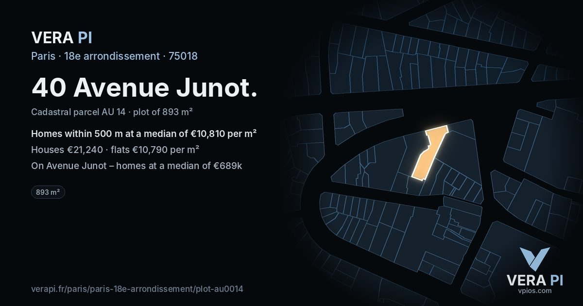 40 Avenue Junot, 18e arrondissement at night – the plot lit, the parcels around coloured by the prices near them