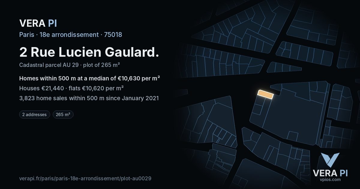 2 Rue Lucien Gaulard, 18e arrondissement at night – the plot lit, the parcels around coloured by the prices near them
