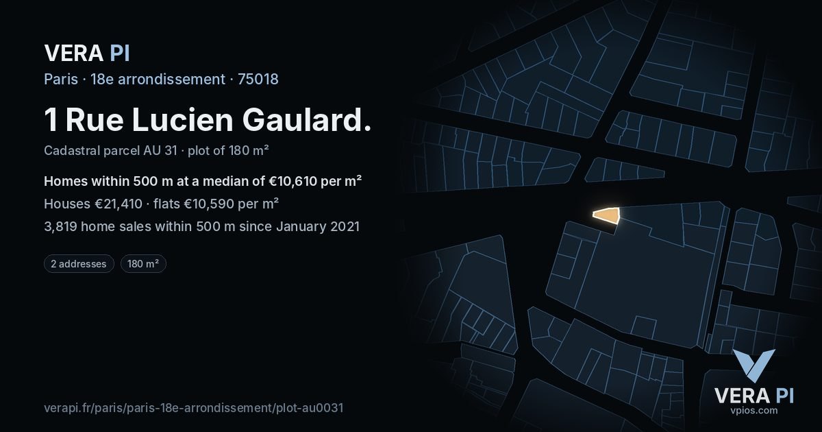 1 Rue Lucien Gaulard, 18e arrondissement at night – the plot lit, the parcels around coloured by the prices near them