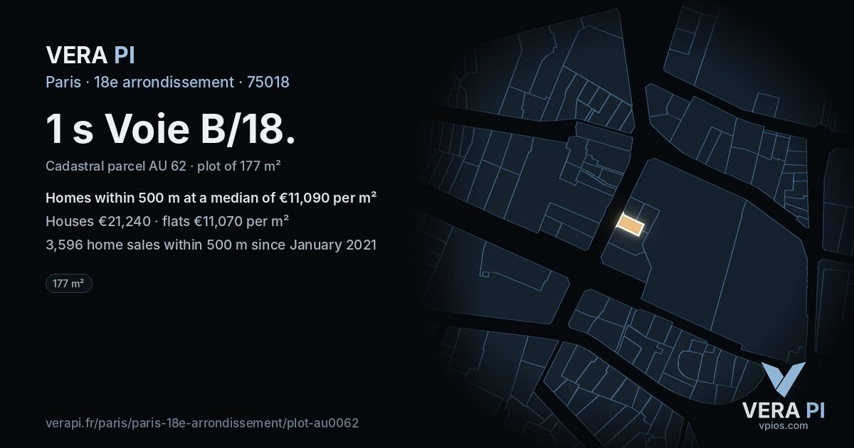 1 s Voie B/18, 18e arrondissement at night – the plot lit, the parcels around coloured by the prices near them
