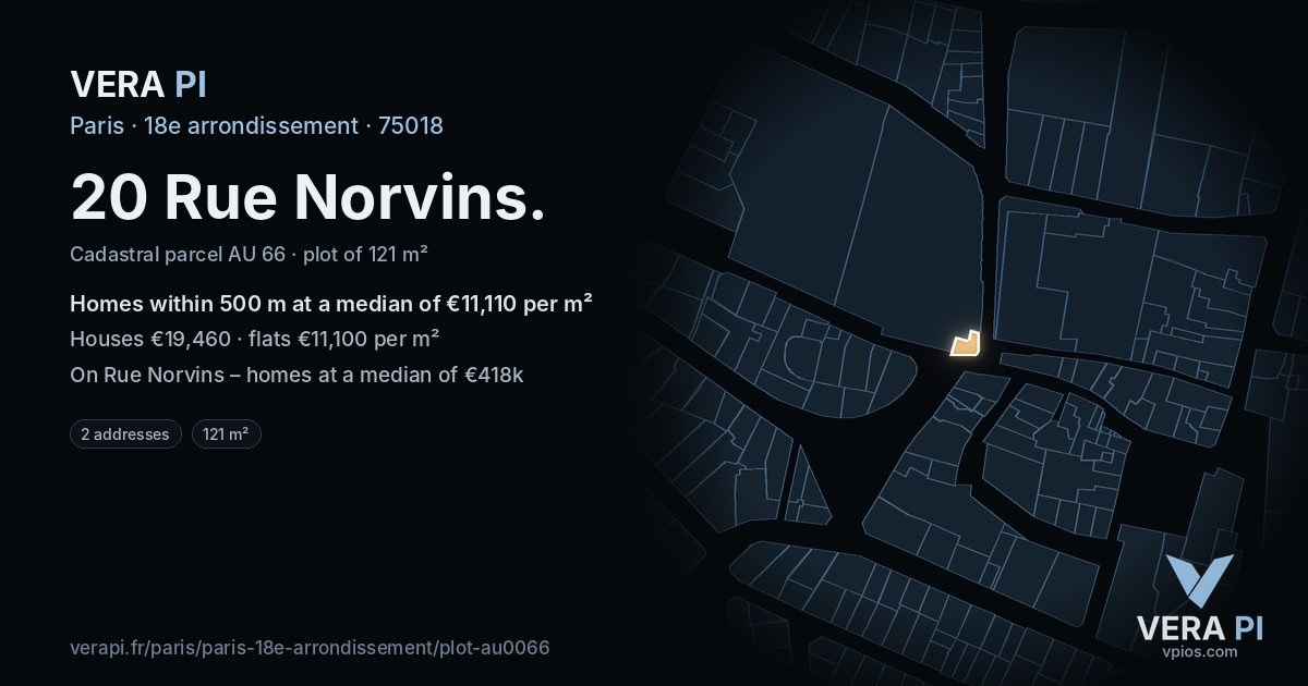 20 Rue Norvins, 18e arrondissement at night – the plot lit, the parcels around coloured by the prices near them