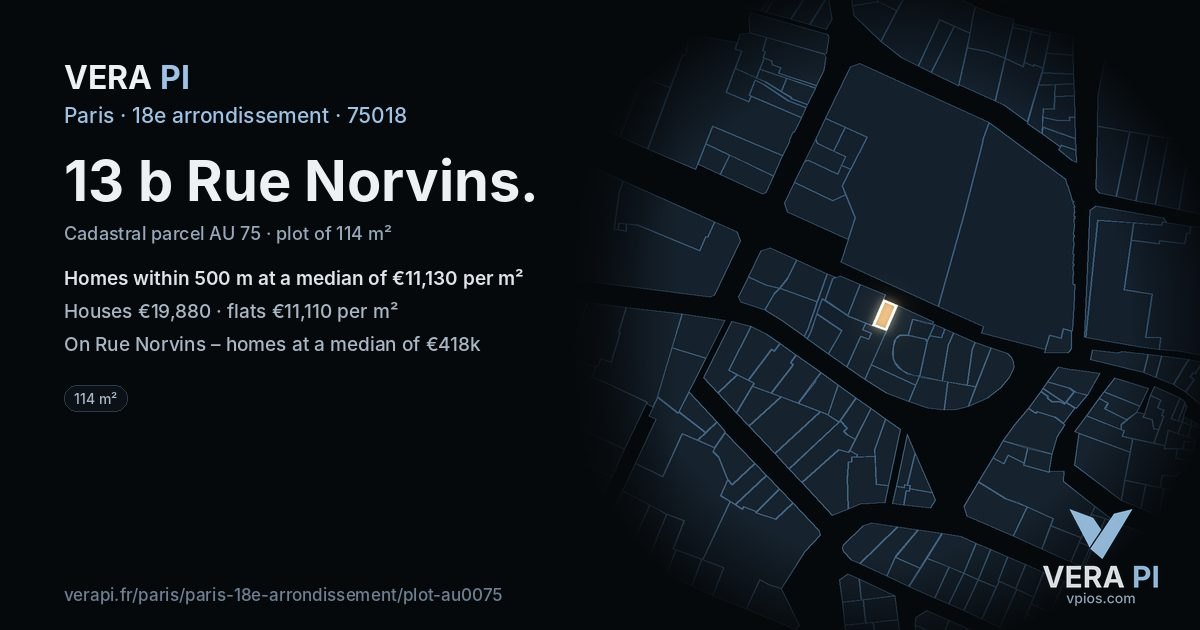 13 b Rue Norvins, 18e arrondissement at night – the plot lit, the parcels around coloured by the prices near them