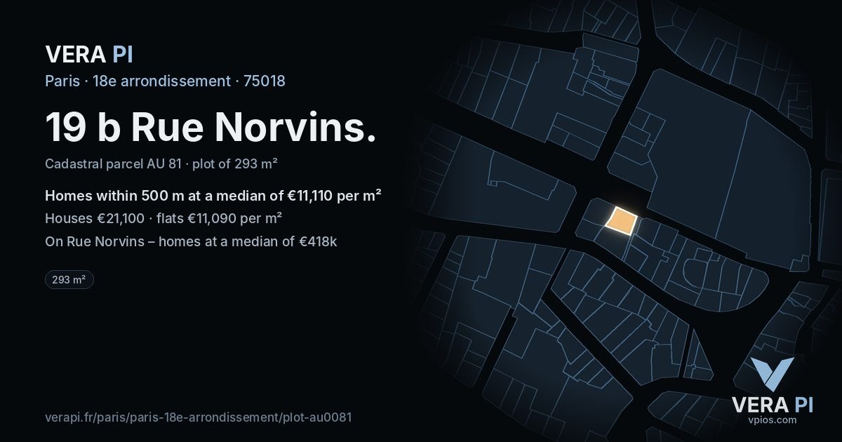 19 b Rue Norvins, 18e arrondissement at night – the plot lit, the parcels around coloured by the prices near them