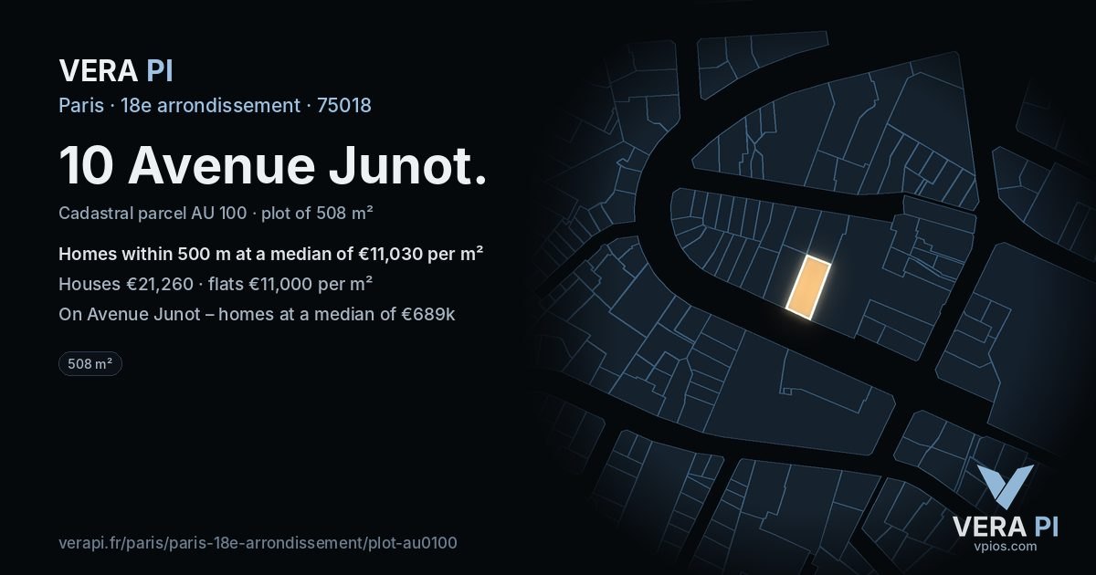 10 Avenue Junot, 18e arrondissement at night – the plot lit, the parcels around coloured by the prices near them