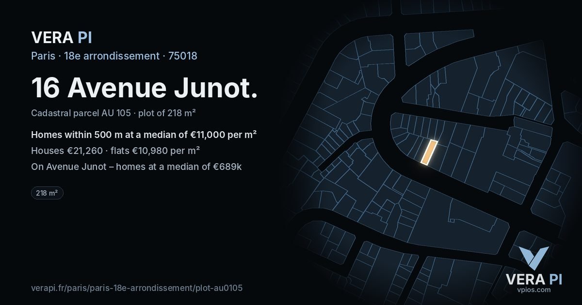 16 Avenue Junot, 18e arrondissement at night – the plot lit, the parcels around coloured by the prices near them
