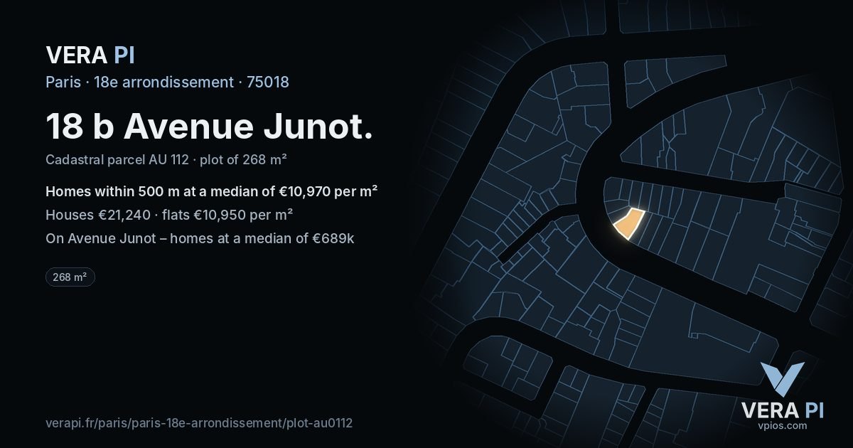 18 b Avenue Junot, 18e arrondissement at night – the plot lit, the parcels around coloured by the prices near them