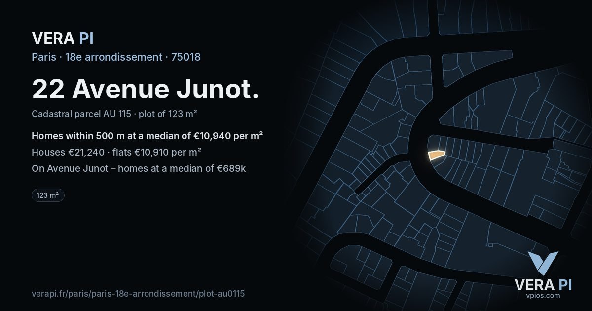 22 Avenue Junot, 18e arrondissement at night – the plot lit, the parcels around coloured by the prices near them