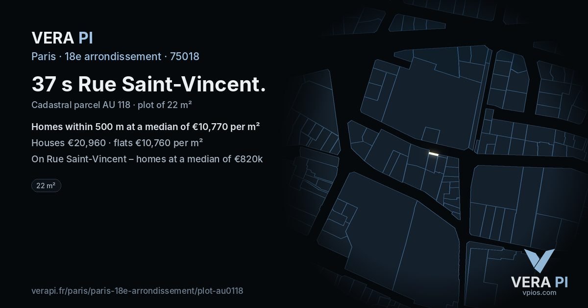 37 s Rue Saint-Vincent, 18e arrondissement at night – the plot lit, the parcels around coloured by the prices near them