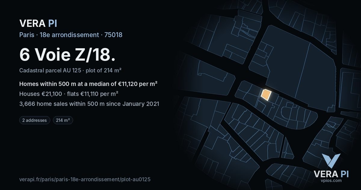 6 Voie Z/18, 18e arrondissement at night – the plot lit, the parcels around coloured by the prices near them