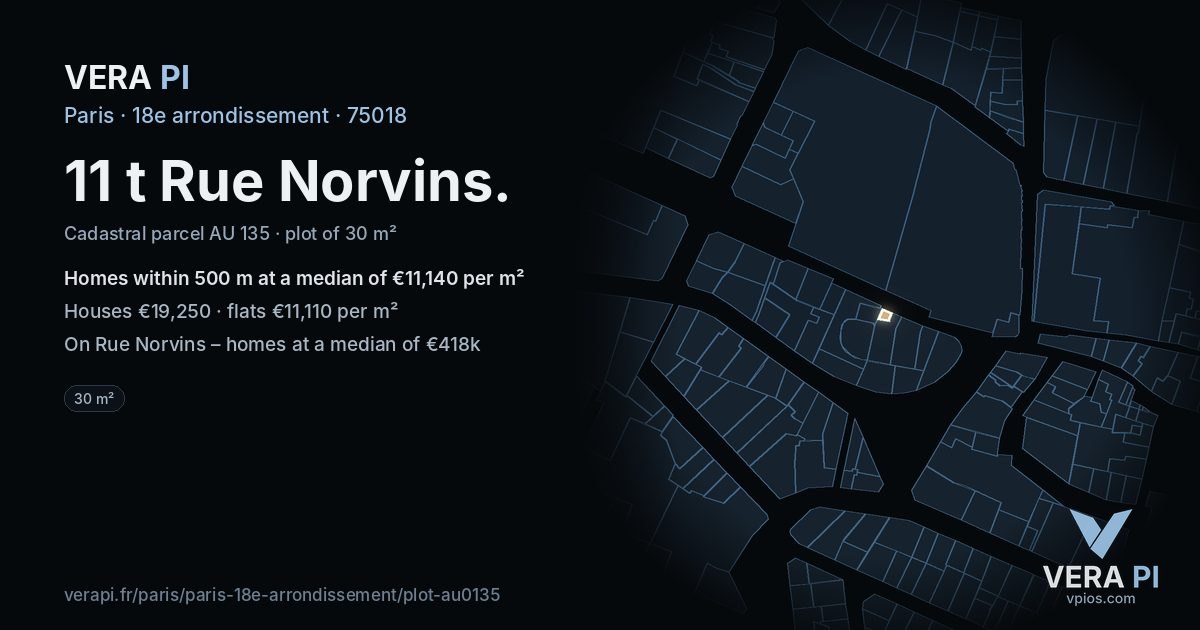 11 t Rue Norvins, 18e arrondissement at night – the plot lit, the parcels around coloured by the prices near them