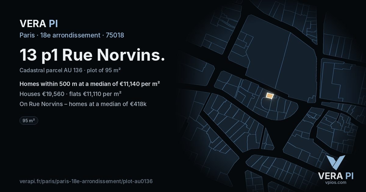 13 p1 Rue Norvins, 18e arrondissement at night – the plot lit, the parcels around coloured by the prices near them