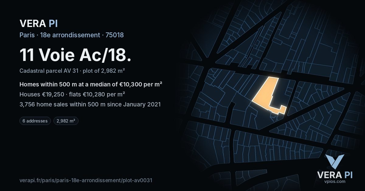 11 Voie Ac/18, 18e arrondissement at night – the plot lit, the parcels around coloured by the prices near them