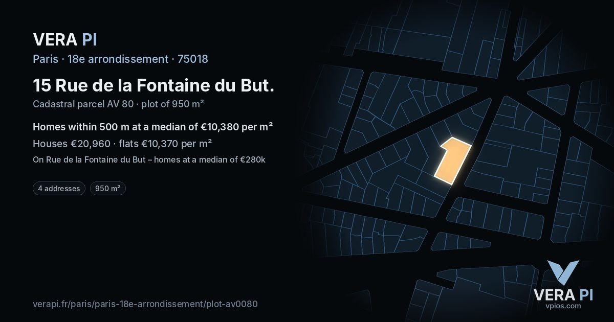 15 Rue de la Fontaine du But, 18e arrondissement at night – the plot lit, the parcels around coloured by the prices near them