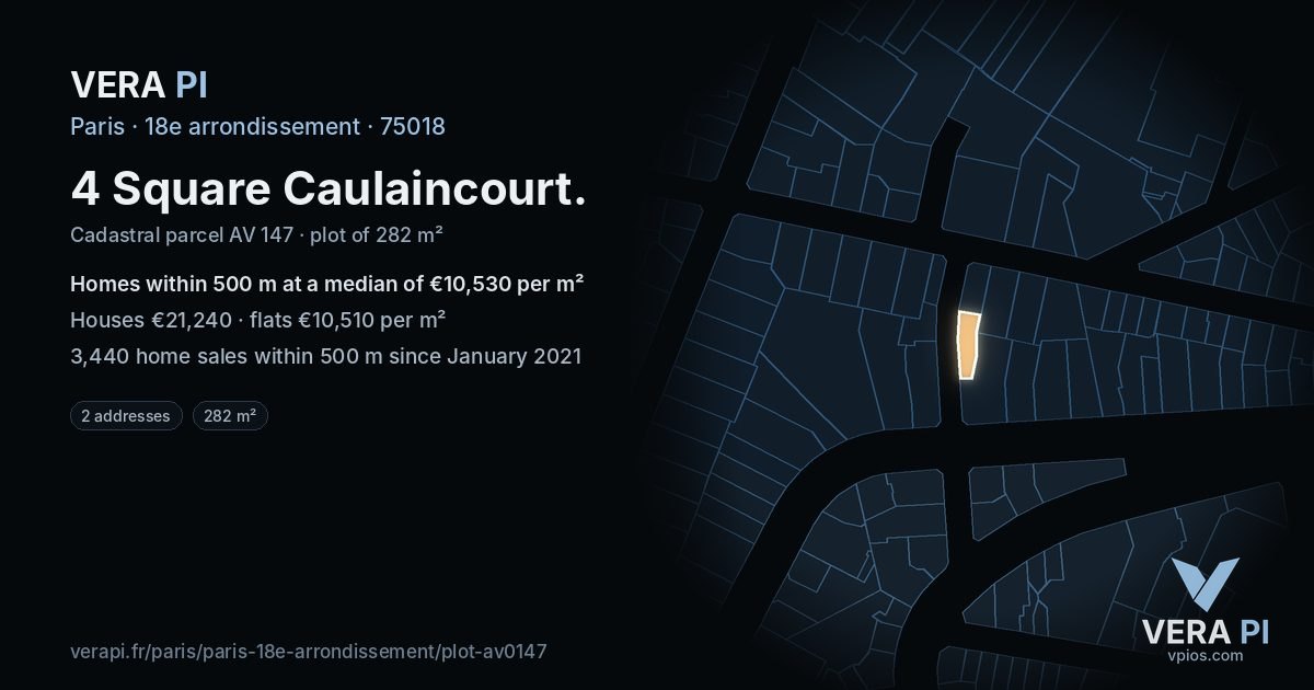 4 Square Caulaincourt, 18e arrondissement at night – the plot lit, the parcels around coloured by the prices near them