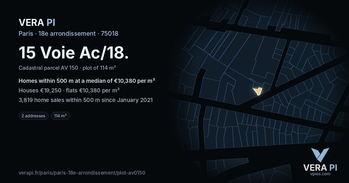 15 Voie Ac/18, 18e arrondissement at night – the plot lit, the parcels around coloured by the prices near them