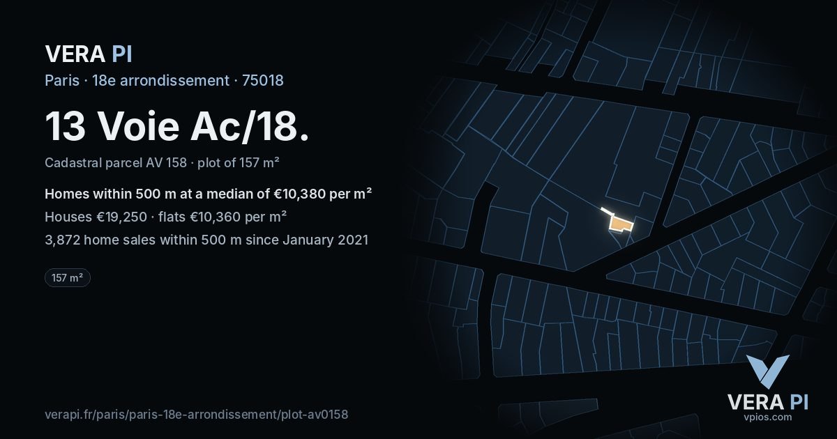 13 Voie Ac/18, 18e arrondissement at night – the plot lit, the parcels around coloured by the prices near them